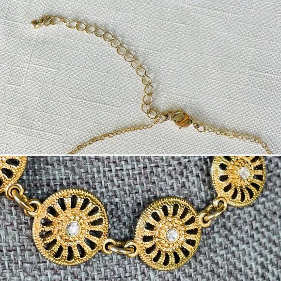 Vintage Style Gold Tone Sunburst Necklace with Rhinestones Adjustable 14-18" - Picture 5 of 7